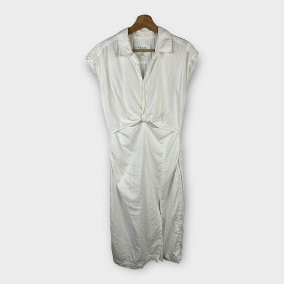 Frame Womens size Medium Linen Twist-Front Ramie Midi Dress White Lwwd0628 - Picture 2 of 13